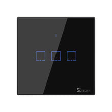 Заредете изображение във визуализатора на галерията – Sonoff T3EU3C-TX three-channel touch Wi-Fi wireless wall smart switches RF 433 MHz black (IM190314020) - TopMag

