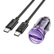 Заредете изображение във визуализатора на галерията – HOCO car charger Type C + cable Type C to Type C PD 30W Z53 purple
