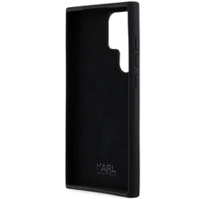 Заредете изображение във визуализатора на галерията – Karl Lagerfeld Silicone Karl&amp;Choupette Metal Pin case for Samsung Galaxy S23 Ultra - black
