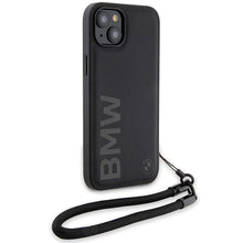 Заредете изображение във визуализатора на галерията – BMW Signature Leather Wordmark Cord Case for iPhone 15/14/13 - Black
