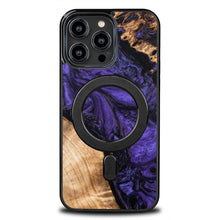 Заредете изображение във визуализатора на галерията – Wood and Resin Case for iPhone 14 Pro Max MagSafe Bewood Unique Violet - Purple and Black
