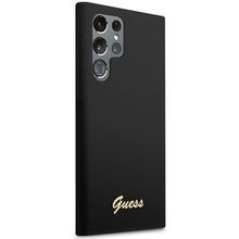 Заредете изображение във визуализатора на галерията – Guess GUHCS23LSLSMK S23 Ultra S918 black/black hardcase Silicone Vintage Gold Logo
