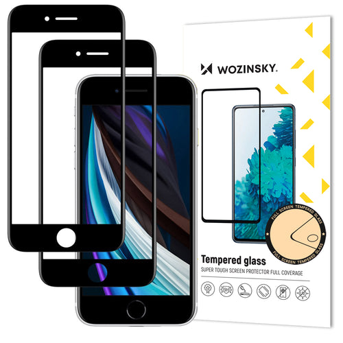 Wozinsky 2x Tempered Glass Full Glue Super Tough Screen Protector Full Coveraged with Frame Case Friendly for iPhone SE 2022 / SE 2020 / iPhone 8 / iPhone 7 / iPhone 6S / iPhone 6 black - TopMag