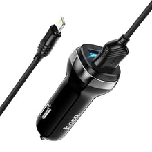 Заредете изображение във визуализатора на галерията – HOCO car charger 2x USB A + cable USB A to iPhone Lightning 8-pin 2,4A Z40 black
