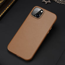 Заредете изображение във визуализатора на галерията – Dux Ducis Grit Leather Case for iPhone 14 Plus Elegant Faux Leather Cover (MagSafe Compatible) Brown
