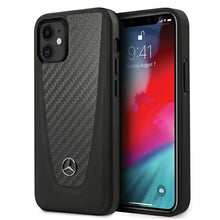 Заредете изображение във визуализатора на галерията – Mercedes MEHCP12SACABK iPhone 12 mini 5,4" czarny/black hardcase Carbon Dynamic Line - TopMag
