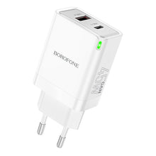 Заредете изображение във визуализатора на галерията – Borofone Wall charger BN16 Tough - USB + Type C - PD 45W 3A white

