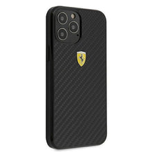 Заредете изображение във визуализатора на галерията – Ferrari FERCAHCP12LBK iPhone 12 Pro Max 6,7" czarny/black hardcase On Track Real Carbon - TopMag
