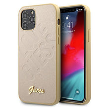 Заредете изображение във визуализатора на галерията – Guess GUHCP12LPUILGLG iPhone 12 Pro Max 6,7" złoty/gold hardcase Iridescent Love Script Gold Logo - TopMag
