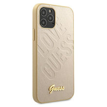 Заредете изображение във визуализатора на галерията – Guess GUHCP12LPUILGLG iPhone 12 Pro Max 6,7" złoty/gold hardcase Iridescent Love Script Gold Logo - TopMag
