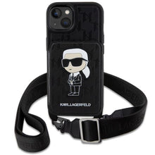 Заредете изображение във визуализатора на галерията – Karl Lagerfeld KLHCP14SCSAKHPKK iPhone 14 6.1" hardcase black/black Crossbody Saffiano Monogram Ikonik
