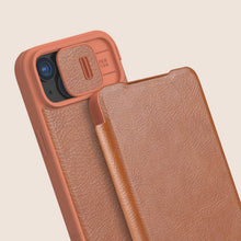Заредете изображение във визуализатора на галерията – Nillkin Qin Pro Leather Flip Camera Cover Case for iPhone 15 Plus - Brown
