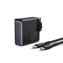 Заредете изображение във визуализатора на галерията – GaN charger UK Joyroom JR-TCG05UK 140W 3x USB-C USB-A + USB-C / USB-C cable 240W 1.2m
