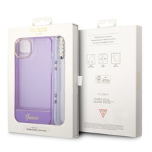 Заредете изображение във визуализатора на галерията – Original faceplate case guess guhcp14shgcohu for iphone 14 (iml electro cam w. strap translucent / purple)
