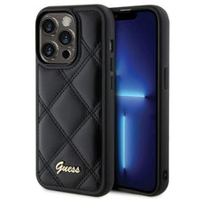 Заредете изображение във визуализатора на галерията – Original faceplate case GUESS GUHCP15LPSQSQSK for iPhone 15 Pro (Quilted Metal Logo / black)
