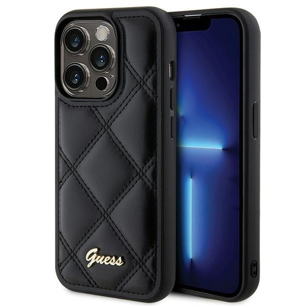 Original faceplate case GUESS GUHCP15LPSQSQSK for iPhone 15 Pro (Quilted Metal Logo / black)