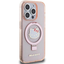 Заредете изображение във визуализатора на галерията – Hello Kitty Ring Stand Glitter Electrop Logo MagSafe Case for iPhone 15 Pro - Pink
