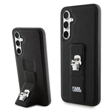 Заредете изображение във визуализатора на галерията – Karl Lagerfeld Gripstand Saffiano Karl&amp;Choupette Pins case for Samsung Galaxy S23 FE - black
