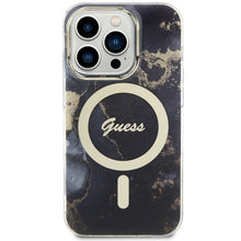 Заредете изображение във визуализатора на галерията – Original Case GUESS hardcase Golden Marble MagSafe GUHMP14XHTMRSK for Iphone 14 Pro Max black
