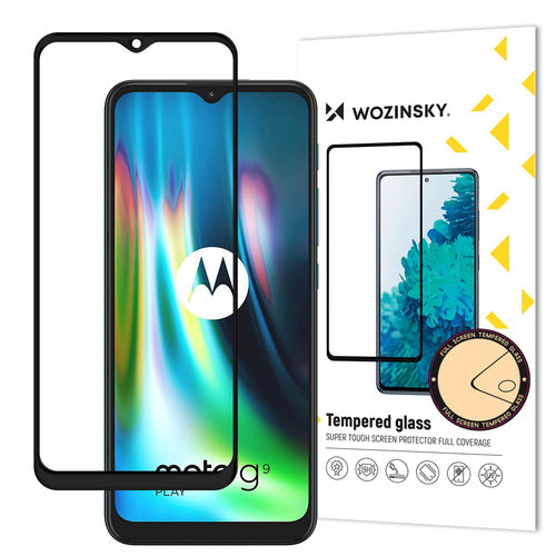 Wozinsky Tempered Glass Full Glue Super Tough Screen Protector Full Coveraged with Frame Case Friendly for Motorola Moto G9 Play / Moto E7 Plus black - TopMag