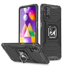 Заредете изображение във визуализатора на галерията – Wozinsky Ring Armor Case Kickstand Tough Rugged Cover for Samsung Galaxy M31s black - TopMag
