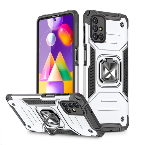 Wozinsky Ring Armor Case Kickstand Tough Rugged Cover for Samsung Galaxy M31s silver - TopMag