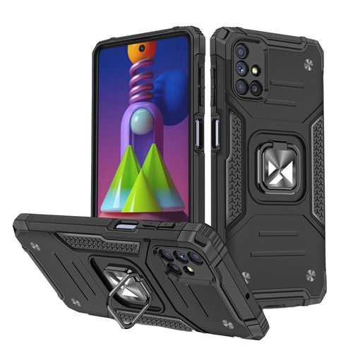 Wozinsky Ring Armor Case Kickstand Tough Rugged Cover for Samsung Galaxy M51 black - TopMag