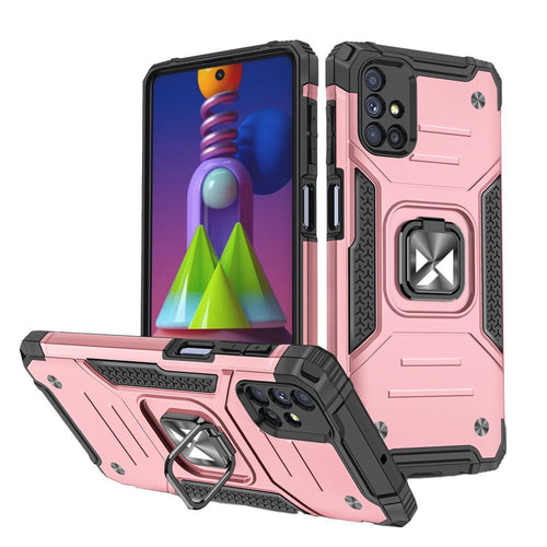 Wozinsky Ring Armor Case Kickstand Tough Rugged Cover for Samsung Galaxy M51 pink - TopMag