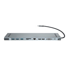 Заредете изображение във визуализатора на галерията – Baseus Enjoyment MacBook / notebook stand HUB USB Typ C PD / VGA / HDMI / RJ45 / USB 3.0 / SD, TF, micro SD card reader Dark for MacBook / PC gray (CATSX-G0G)
