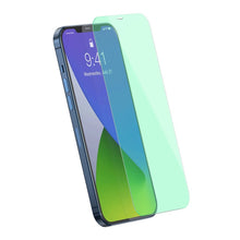 Заредете изображение във визуализатора на галерията – Baseus 2x 0,3 mm Eye Protection Full Coverage Green Tempered Glass Film with Anti Blue Light Filter for iPhone 12 mini (SGAPIPH54N-LP02) - TopMag
