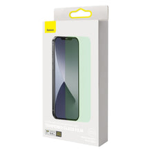 Заредете изображение във визуализатора на галерията – Baseus 2x 0,3 mm Eye Protection Full Coverage Green Tempered Glass Film with Anti Blue Light Filter for iPhone 12 mini (SGAPIPH54N-LP02) - TopMag
