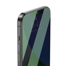 Заредете изображение във визуализатора на галерията – Baseus 2x 0,3 mm Eye Protection Full Coverage Green Tempered Glass Film with Anti Blue Light Filter for iPhone 12 Pro Max (SGAPIPH67N-LP02) - TopMag
