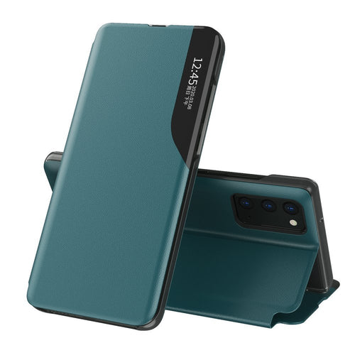 Eco Leather View Case elegant bookcase type case with kickstand for Samsung Galaxy M51 green - TopMag
