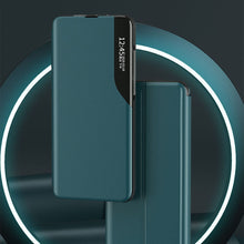 Заредете изображение във визуализатора на галерията – Eco Leather View Case elegant bookcase type case with kickstand for Samsung Galaxy A12 / Galaxy M12 blue - TopMag
