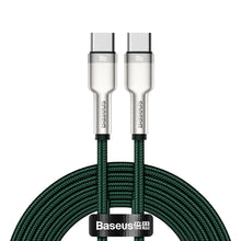 Заредете изображение във визуализатора на галерията – Baseus Cafule Metal Data cable USB Type C - USB Type C 100 W (20 V / 5 A) Power Delivery 2 m green (CATJK-D06) - TopMag
