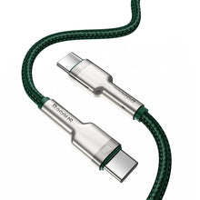 Заредете изображение във визуализатора на галерията – Baseus Cafule Metal Data cable USB Type C - USB Type C 100 W (20 V / 5 A) Power Delivery 2 m green (CATJK-D06) - TopMag
