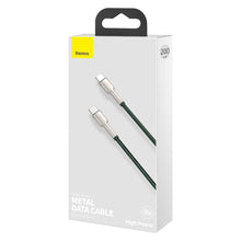 Заредете изображение във визуализатора на галерията – Baseus Cafule Metal Data cable USB Type C - USB Type C 100 W (20 V / 5 A) Power Delivery 2 m green (CATJK-D06) - TopMag
