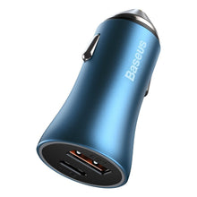 Заредете изображение във визуализатора на галерията – Baseus Golden Contactor Pro Fast USB Car Charger Type C / USB 40 W Power Delivery 3.0 Quick Charge 4+ SCP FCP AFC blue (CCJD-03) - TopMag
