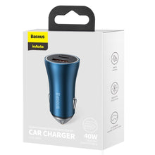 Заредете изображение във визуализатора на галерията – Baseus Golden Contactor Pro Fast USB Car Charger Type C / USB 40 W Power Delivery 3.0 Quick Charge 4+ SCP FCP AFC blue (CCJD-03) - TopMag
