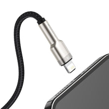 Заредете изображение във визуализатора на галерията – Baseus Cafule Metal Data USB - Lightning cable 2.4 A 0.25 m black (CALJK-01) - TopMag

