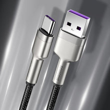 Заредете изображение във визуализатора на галерията – Baseus Cafule Series Metal Data USB - USB Typ C 40 W cable (10 V / 4 A) SCP (Huawei SuperCharge Protocol) 0,25 m silver (CATJK-01) - TopMag
