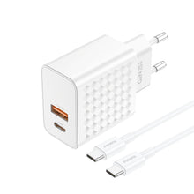 Заредете изображение във визуализатора на галерията – Foneng Wall charger EU42 GaN - USB + Type C - PD 20W 3A with Type C to Type C cable white
