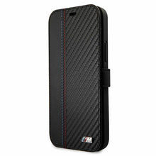 Заредете изображение във визуализатора на галерията – Etui BMW BMFLBKP12SMCARBK iPhone 12 mini 5,4" czarny/black book M Collection PU Carbon Stripe - TopMag
