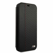 Заредете изображение във визуализатора на галерията – Etui BMW BMFLBKP12SMCARBK iPhone 12 mini 5,4" czarny/black book M Collection PU Carbon Stripe - TopMag
