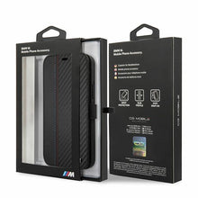 Заредете изображение във визуализатора на галерията – Etui BMW BMFLBKP12SMCARBK iPhone 12 mini 5,4" czarny/black book M Collection PU Carbon Stripe - TopMag
