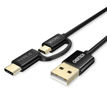 Заредете изображение във визуализатора на галерията – Choetech 2in1 USB - USB Type C / micro USB charging data cable 1,2m black (XAC-0012-101BK)

