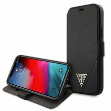 Заредете изображение във визуализатора на галерията – Guess GUFLBKP12SVSATMLBK iPhone 12 mini 5,4" czarny/black book Saffiano - TopMag
