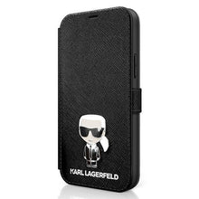 Заредете изображение във визуализатора на галерията – Karl Lagerfeld KLFLBKP12MIKMSBK iPhone 12/12 Pro 6,1" czarny/black book Saffiano Ikonik Metal - TopMag
