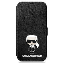 Заредете изображение във визуализатора на галерията – Karl Lagerfeld KLFLBKP12SIKMSBK iPhone 12 mini 5,4" czarny/black book Saffiano Ikonik Metal - TopMag

