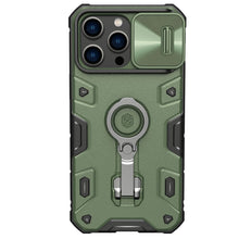 Заредете изображение във визуализатора на галерията – Nillkin CamShield Armor Pro Case Cover iPhone 14 Pro Max Armor Cover with Camera Cover Ring Stand Dark Green

